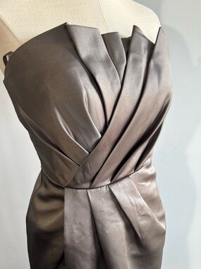 White by Vera Wang Strapless Satin Dress in Bronze Brown